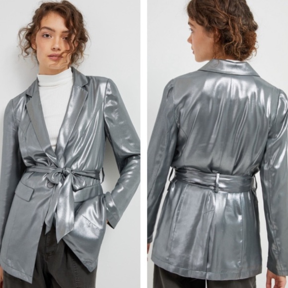 Maeve Jackets & Blazers - Maeve by Anthropologie Longline Metallic Blazer